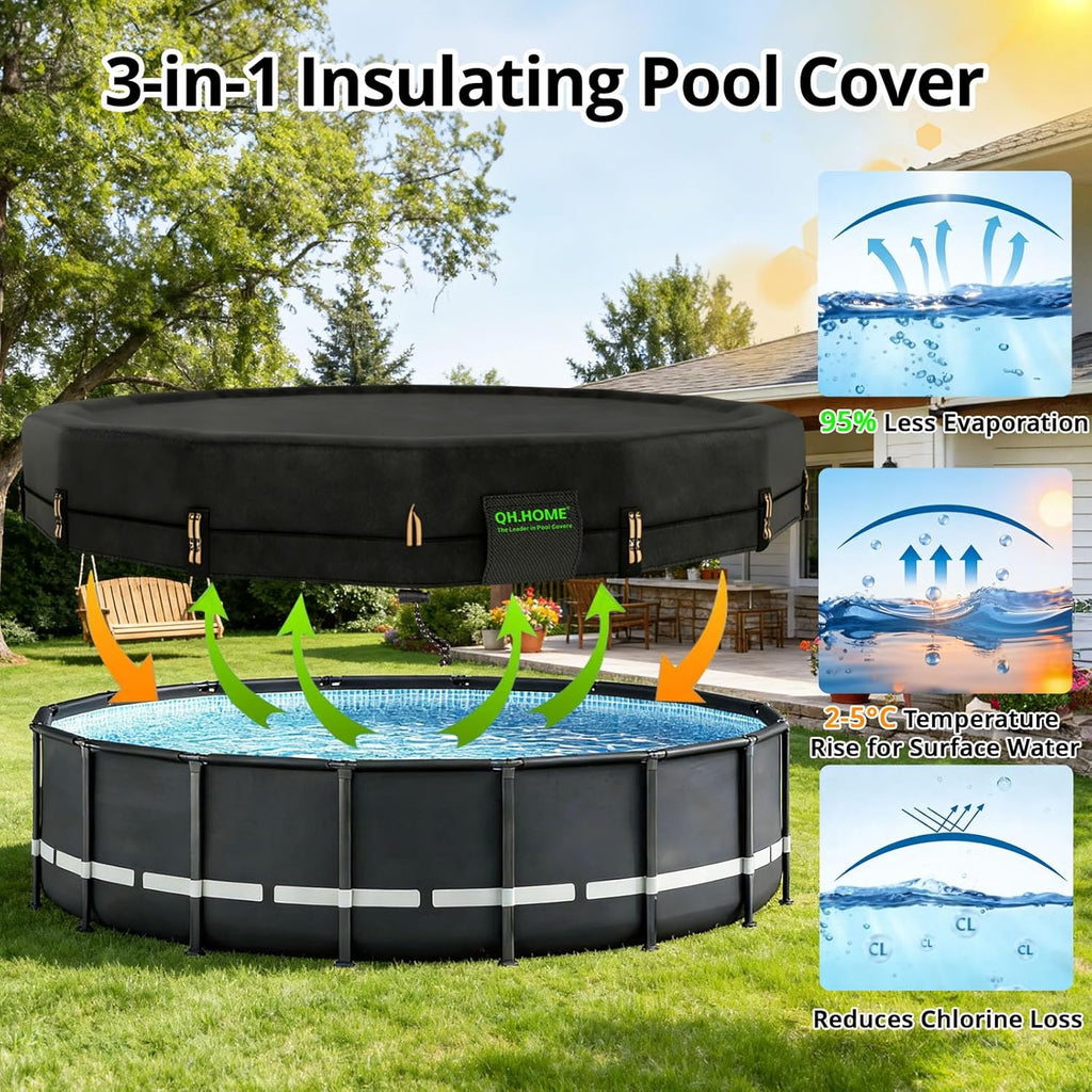 550D 10 ft Pool Cover Round[Upgraded Tear Resistant & Quadruple Windproof] wth Pre-Installed Patented Winch and Rope