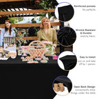 2 Pack Spandex Fitted Black Tablecloth for 4 Foot Tables-Open Back Folding Table Cover Washable Fabric Stretch, Tight