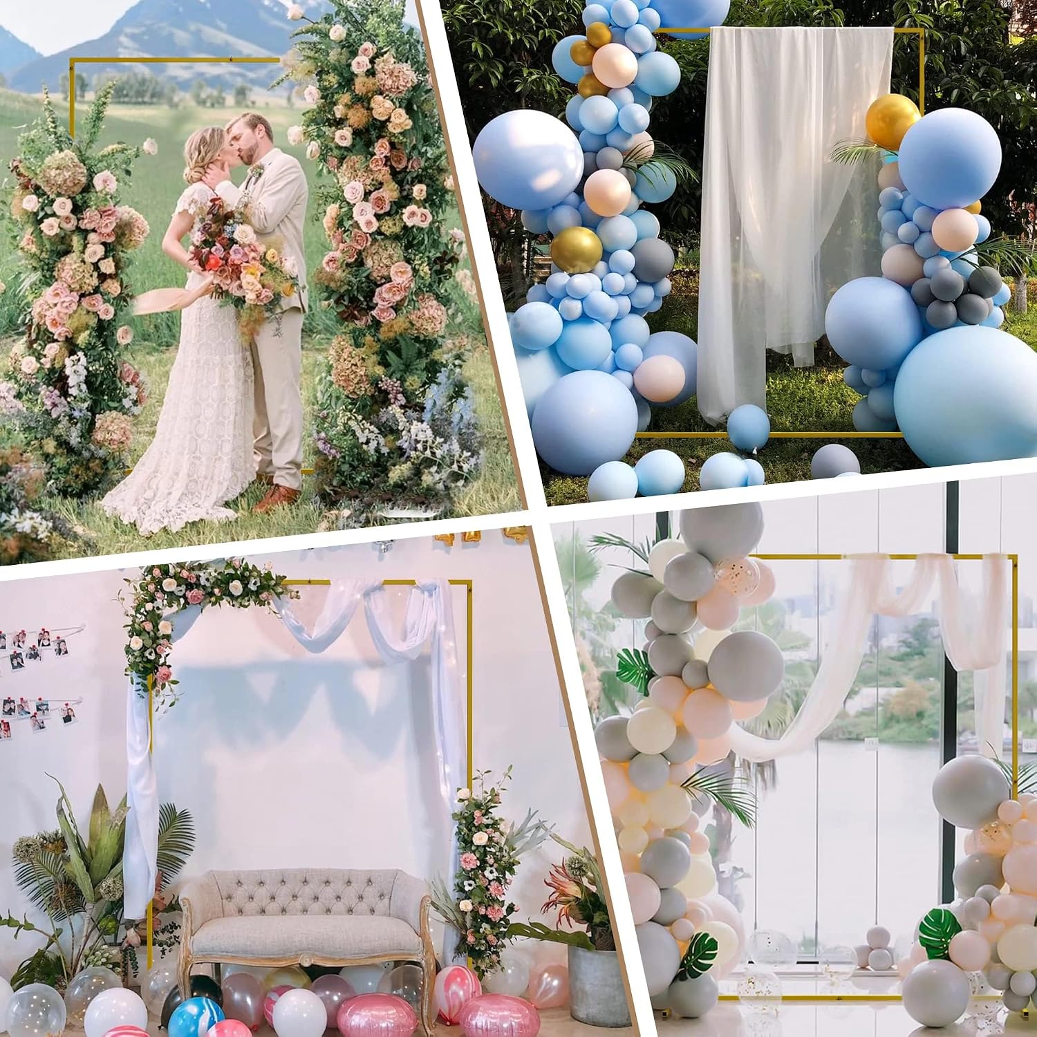 Backdrop Stand Square Wedding Arch 6.6FT x 5.2FT Gold Metal Balloon Arch Backdrop Stand for Wedding Ceremony Birthday