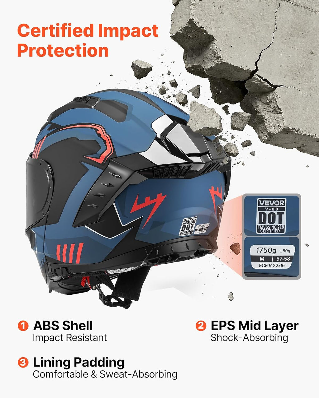 Motorcycle Helmet DOT Approved, Adult Motocross Dirt Bike Helmet with Large Clear Visor, Comfortable Motorbike Racing