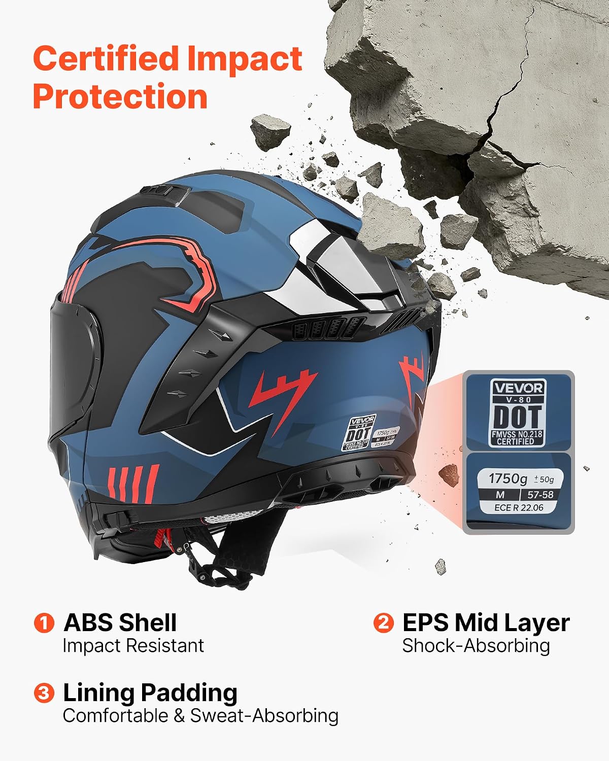 Motorcycle Helmet DOT Approved, Adult Motocross Dirt Bike Helmet with Large Clear Visor, Comfortable Motorbike Racing