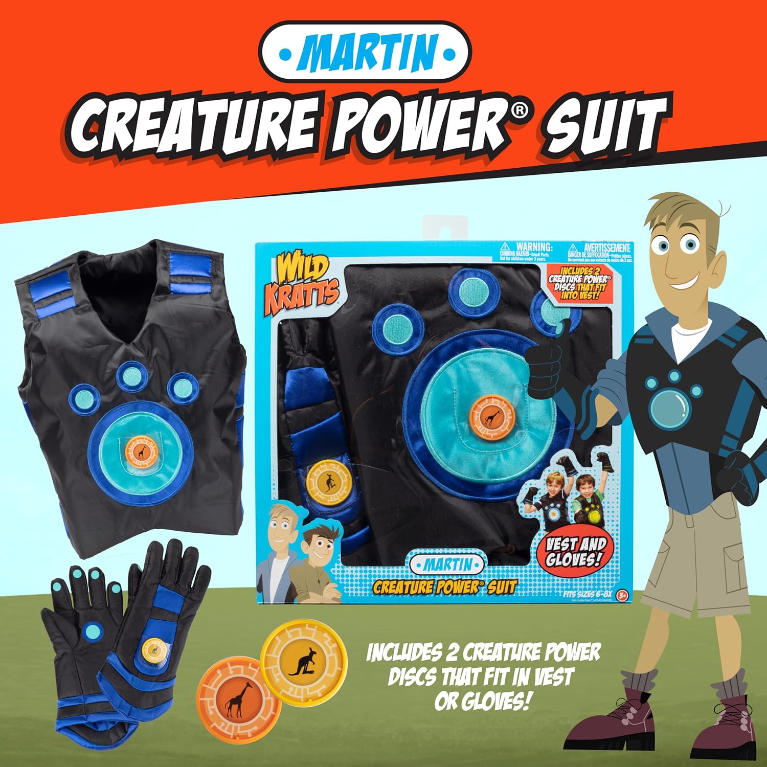 Wild Kratts Creature Power Suit Martin (Large 6-8X) Includes Vest, Gloves & 2 Power Discs for Halloween Costume