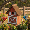 Rustic Barn-Style Wooden Birdhouse, 10.5" Hanging Bird House