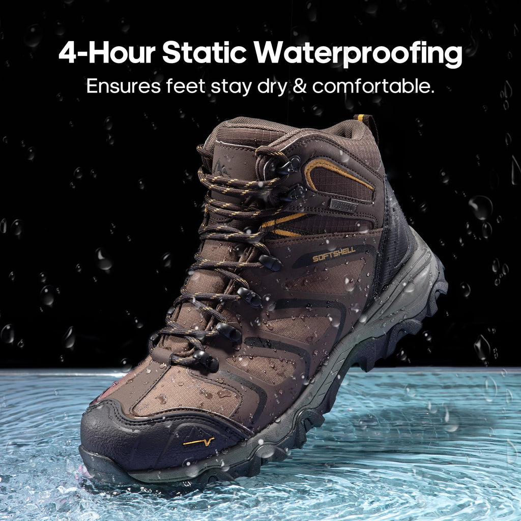 Waterproof Steel Toe Work Boots for Men,Brown/Black/Tan,9.5
