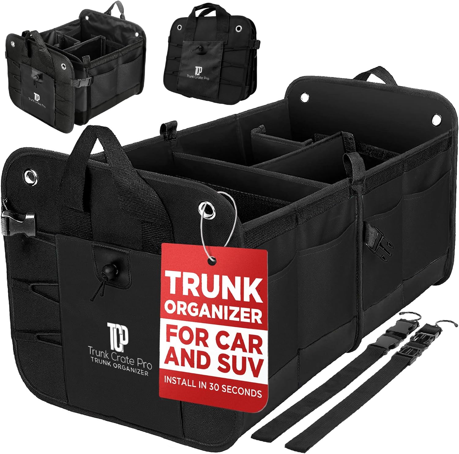Trunk Organizer For Car, Suv, Truck | Premium Adjustable Multi Compartments Collapsible Car Trunk Organizer With