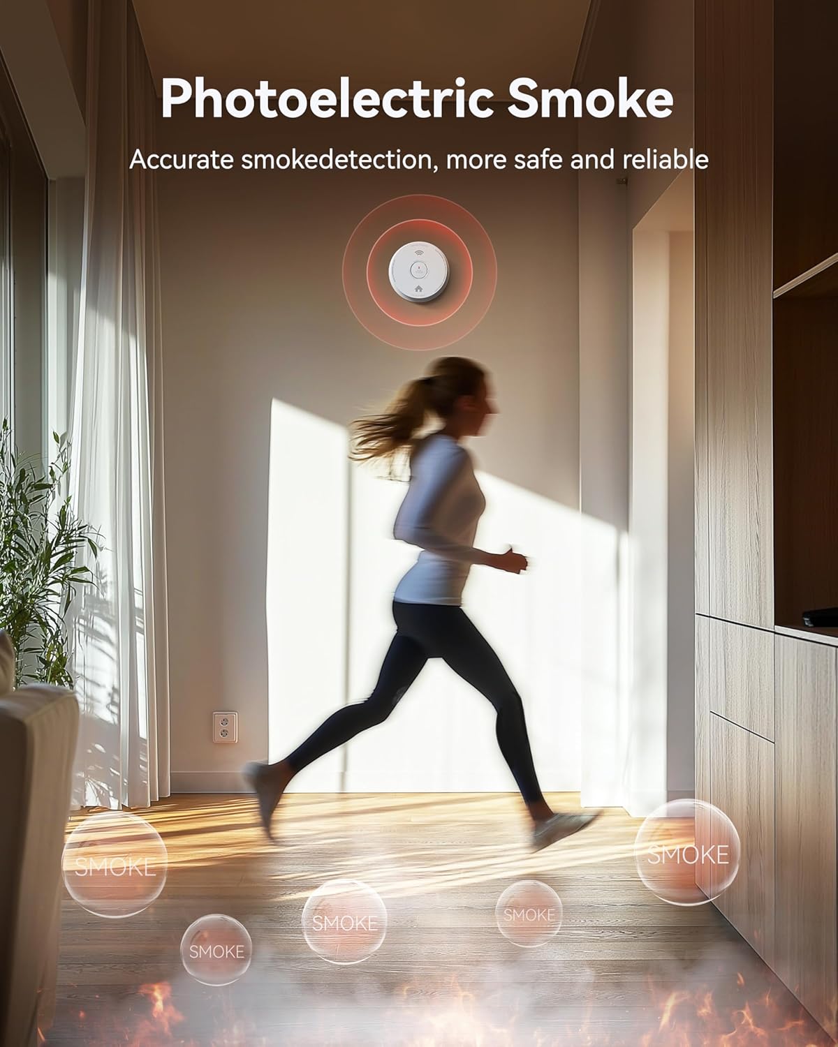 Smoke Detector 10 Year Battery Operated, Smoke Alarm with Photoelectric and Rlectrochemical Sensors, Fire Alarm with