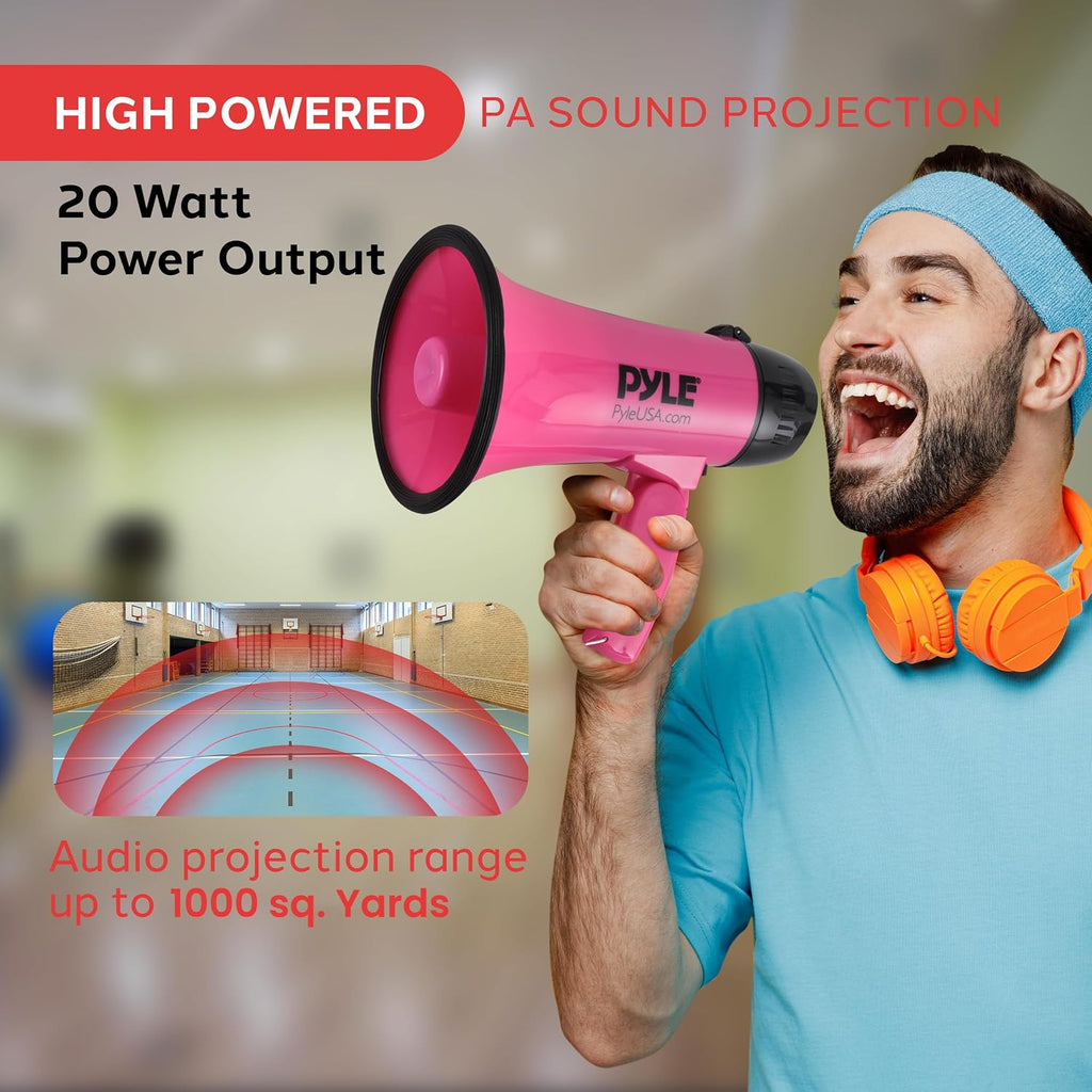 PRO Portable Megaphone Speaker Siren Bullhorn - Compact and Battery Operated with 20 Watt Power, Microphone, 2 Modes