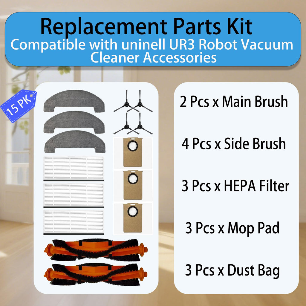 15 Pcs Replacement Spare Parts Kit for uninell UR3 Robot Vacuum Cleaner