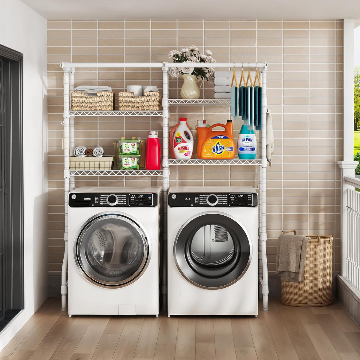 U14 Medium Over the Washer and Dryer Shelves, 4 Tiers Laundry Room Storage and Organizer System, Space Saving Clothes