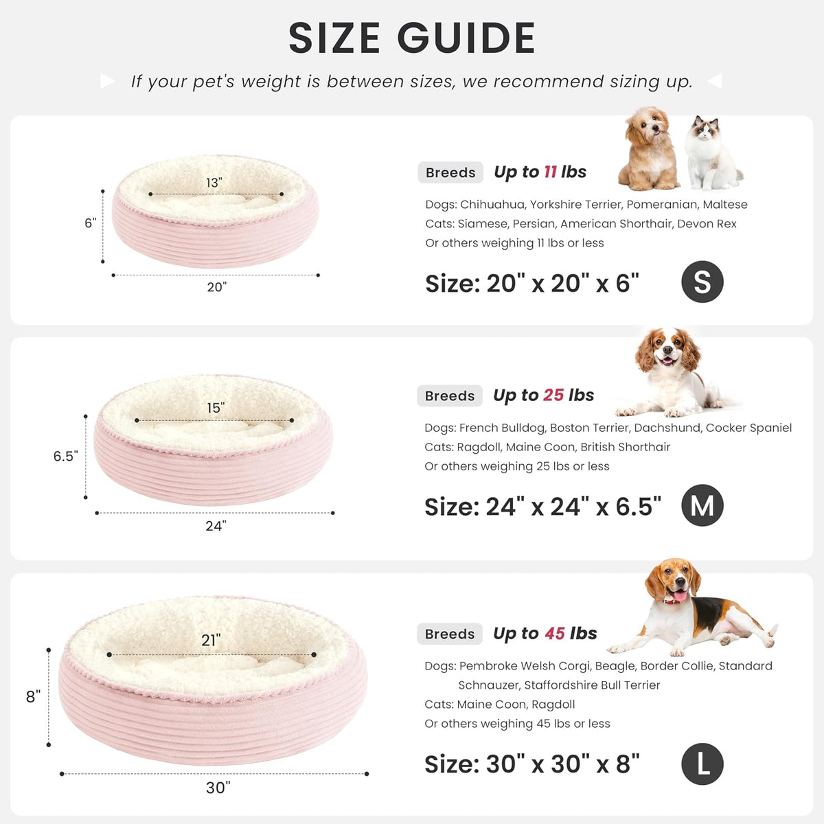 Round Donut Cat and Dog Cushion Bed, 20in Pet Bed for Cats or Small Dogs, Anti-Slip & Water-Resistant Bottom, Super