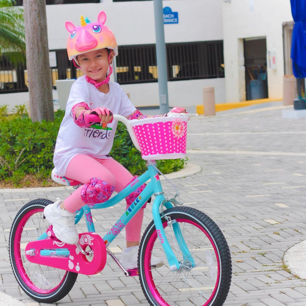 Paris Girls Bike with Training Wheels for Ages 3-10Y | 14-20 Inch Kids Bike with Training Wheels Basket & Handbrake