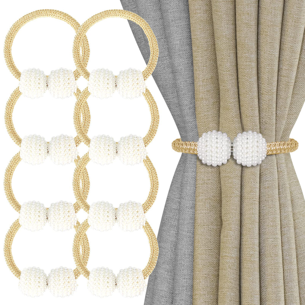 8 Pack Magnetic Curtain Tiebacks with Pearls,Window Treatment Holdbacks