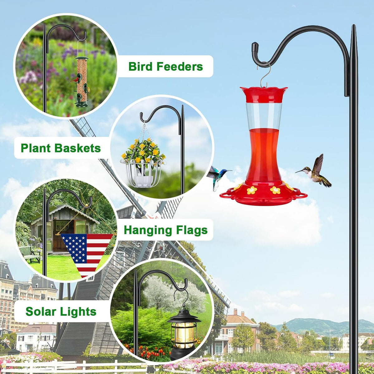 63'' Bird Feeder Pole, 5-Prong Base Shepherds Hook for Outdoor