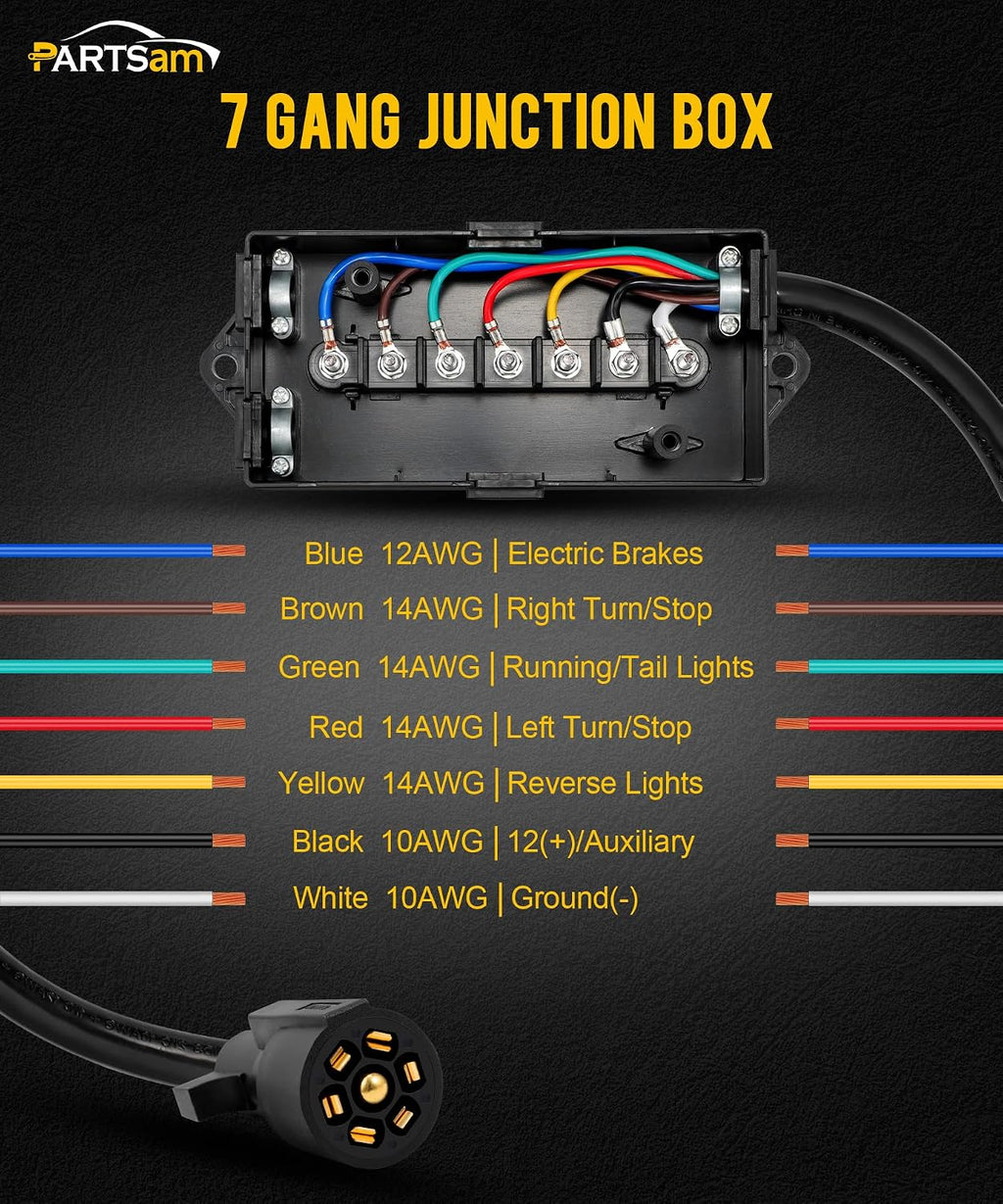 7 Way Trailer Wiring Harness Kit 8ft Trailer Cord 12V Breakaway Switch and Plug Holder Trailer Connector Cable Wiring
