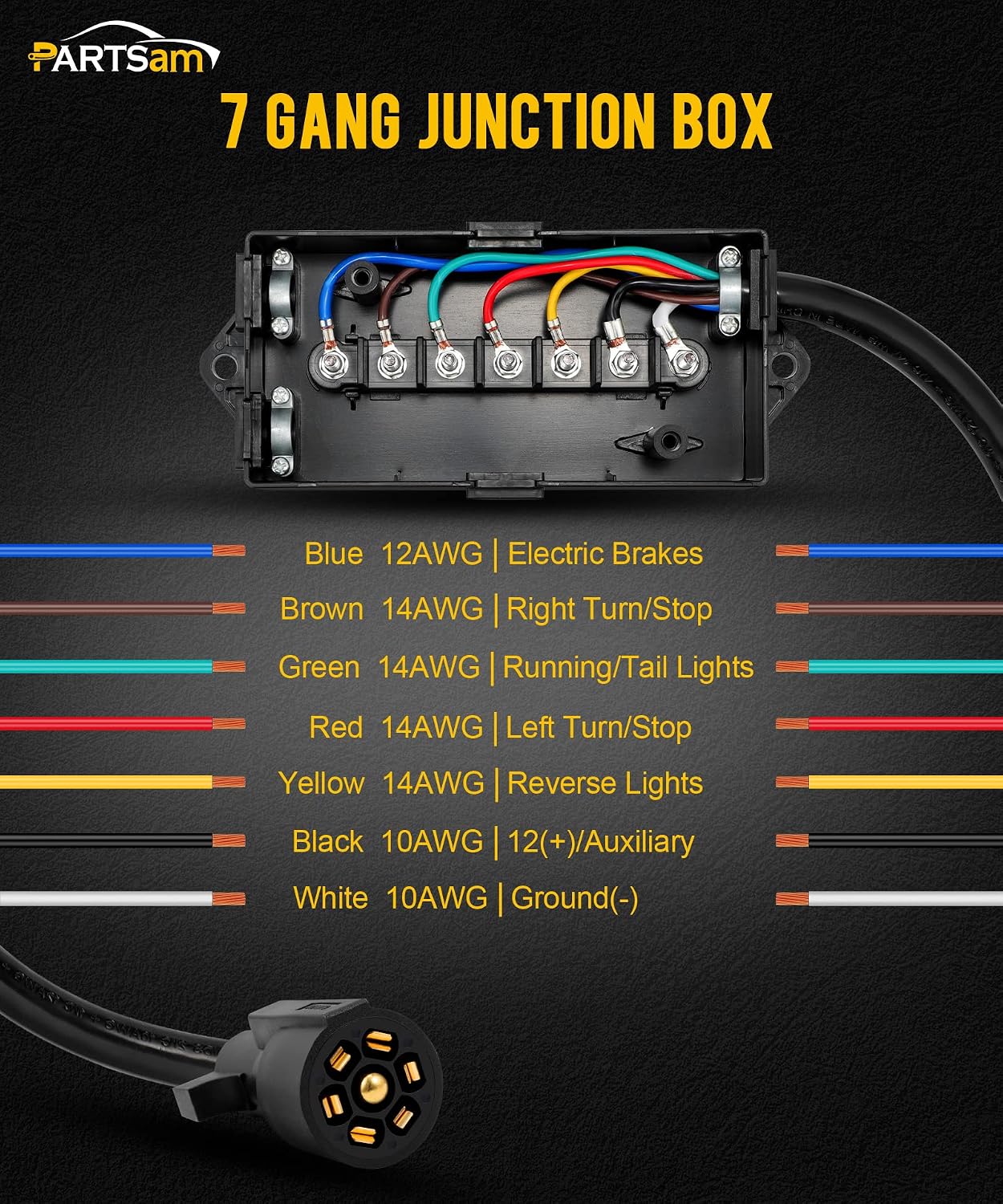 7 Way Trailer Wiring Harness Kit 8ft Trailer Cord 12V Breakaway Switch and Plug Holder Trailer Connector Cable Wiring