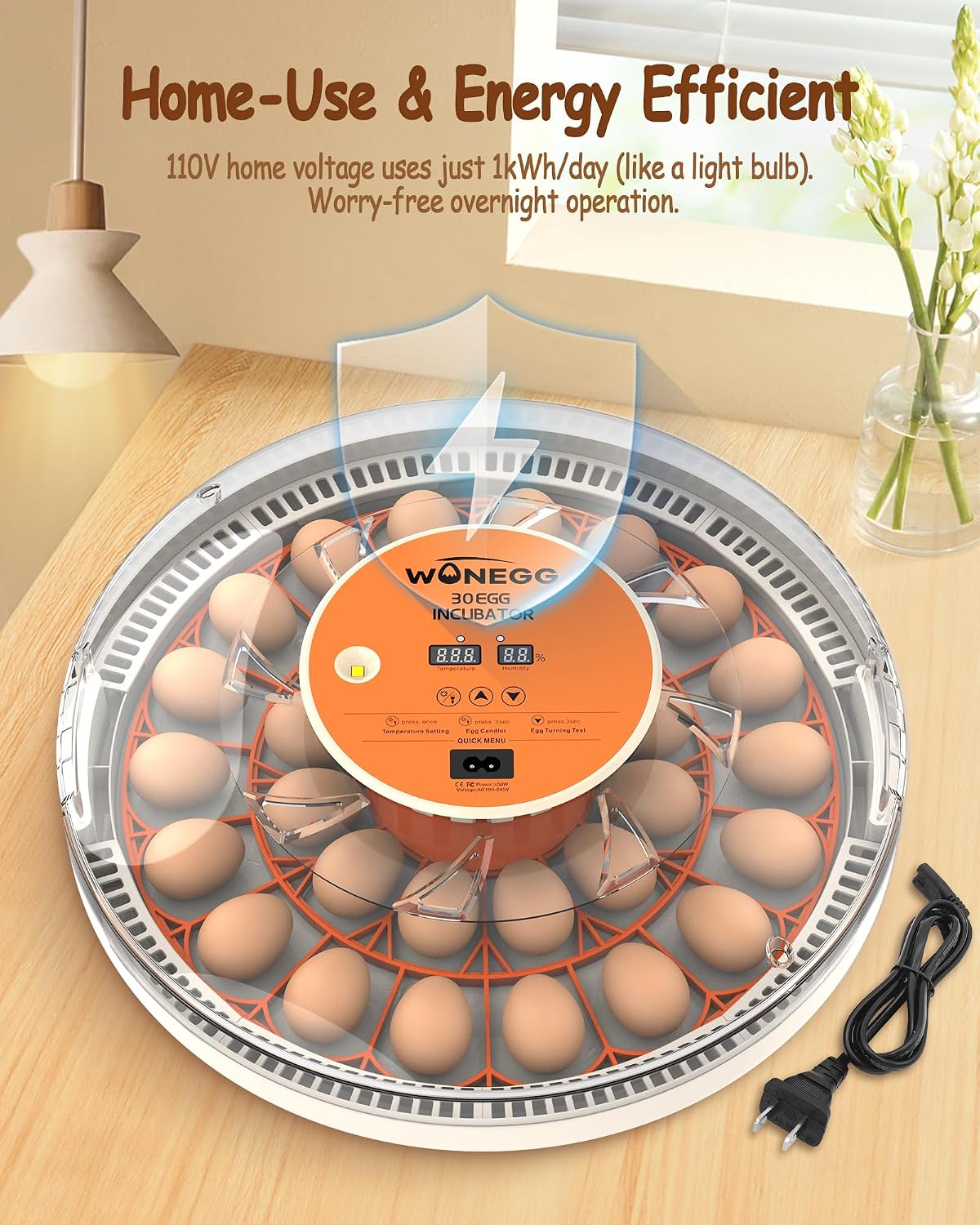 30 Egg Incubator, Incubators for Hatching Eggs with Auto Egg Turner, Automatic Temperature Control, LED Candle Light