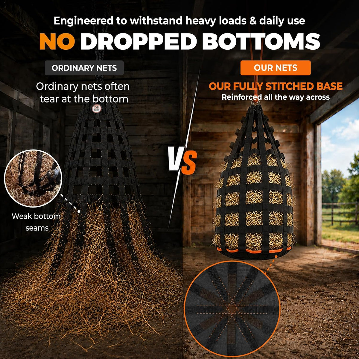Hay Nets for Horses, XXL Hay Feeder, Reinforced Bottom, 44 lb Capacity