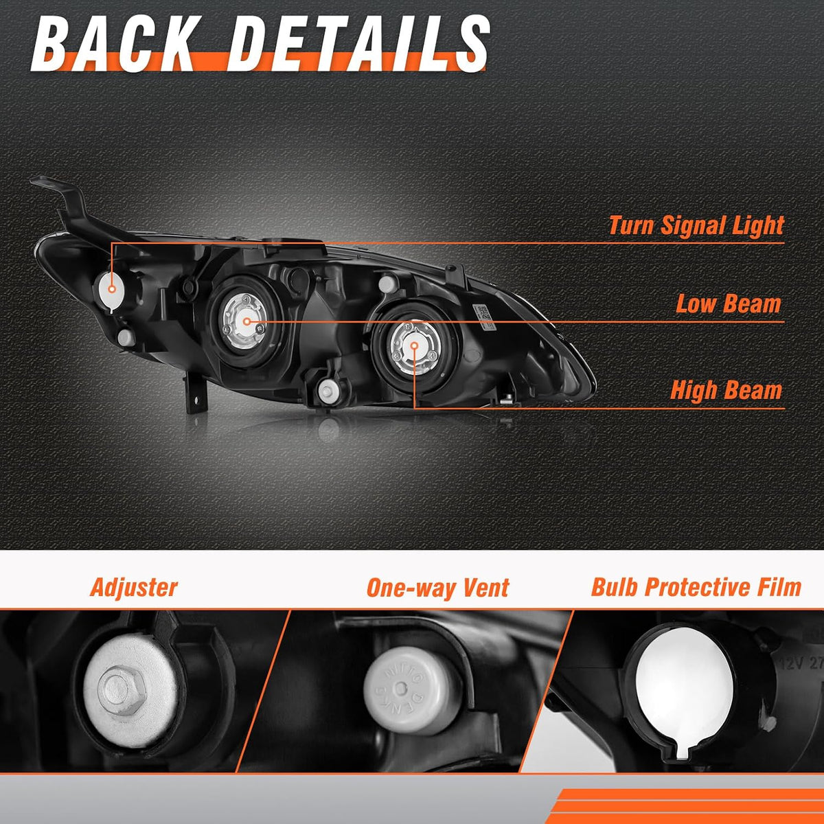 for 2004-2005 Honda Civic Headlights Assembly Chrome Pair