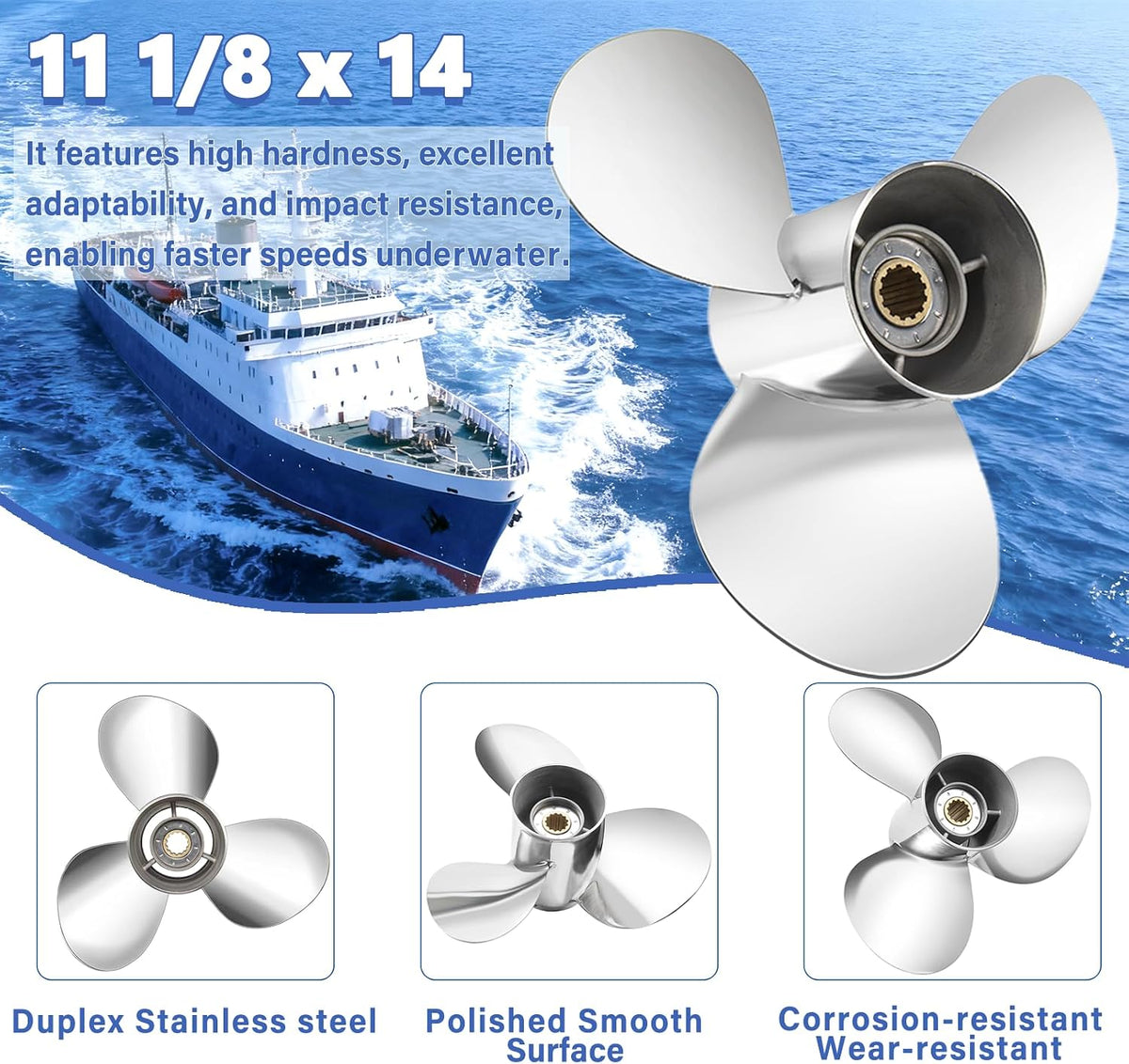 FYMP 13P 14P 12P 11P Boat Propeller for Yamaha 40-60HP 13 Spline RH