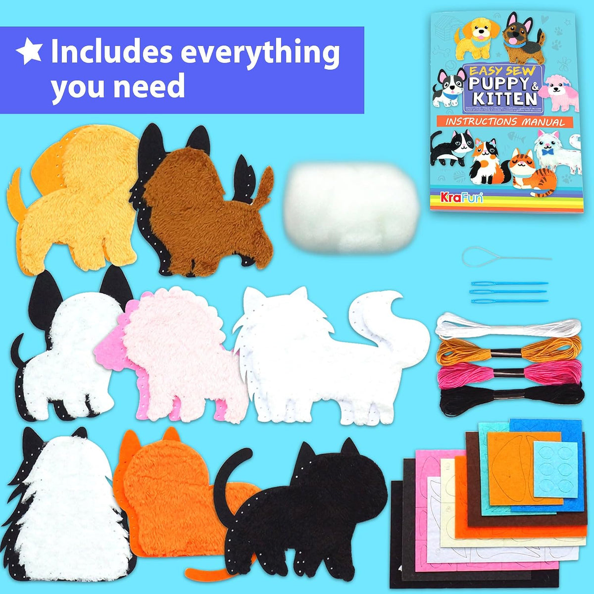 Puppy & Kitten Sewing Kit for Kids Ages 6+ | 8 Dolls