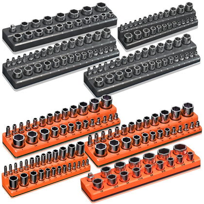 Magnetic Socket Organizer Holder Set – 8-Piece Tool Organizers Including 1/4", 3/8" and 1/2" Drive Socket Holder