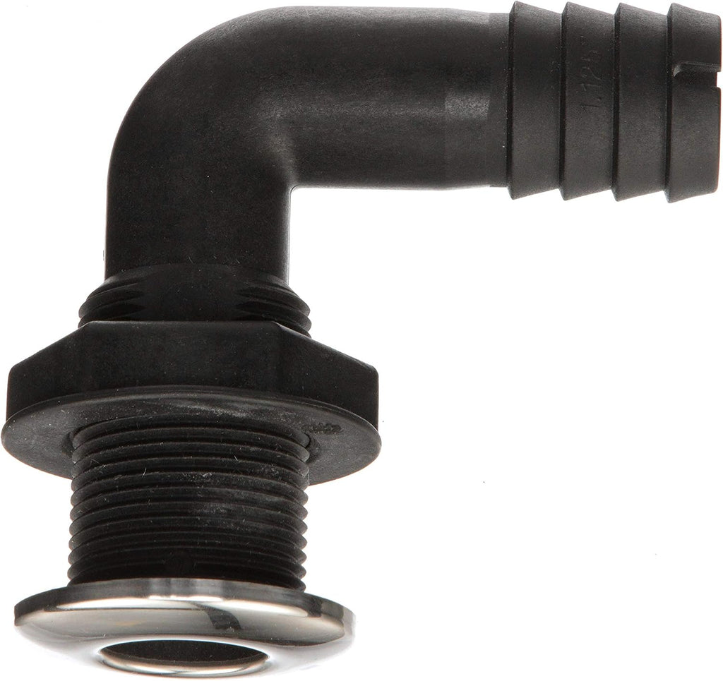 Seachoice 90-Degree Thru-Hull Connector, Fits 1-1/8 in. ID Hose, 1-3/8 in. Max Hull,White
