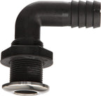 Seachoice 90-Degree Thru-Hull Connector, Fits 1-1/8 in. ID Hose, 1-3/8 in. Max Hull,White