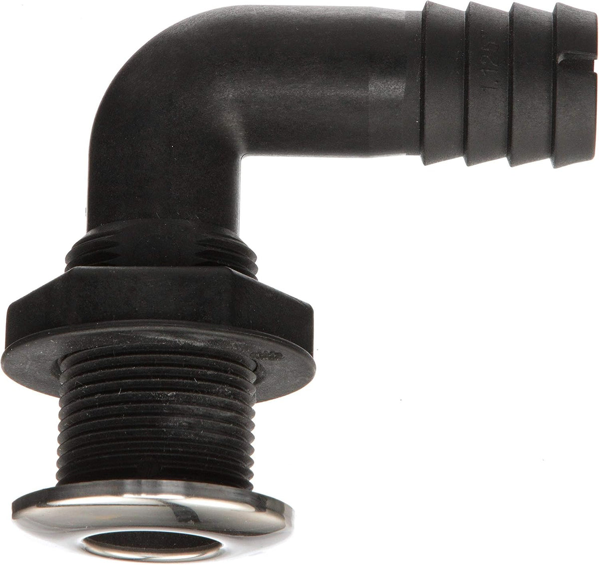 Seachoice 90-Degree Thru-Hull Connector, Fits 1-1/8 in. ID Hose, 1-3/8 in. Max Hull,White