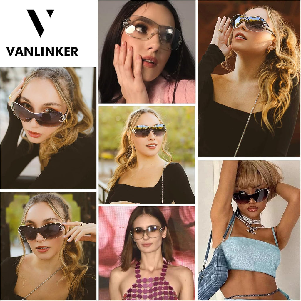Wrap Around Y2K Sunglasses for Women Men Trendy Oversized Sun Glasses Fashion Shield Frameless Shades One-piece
