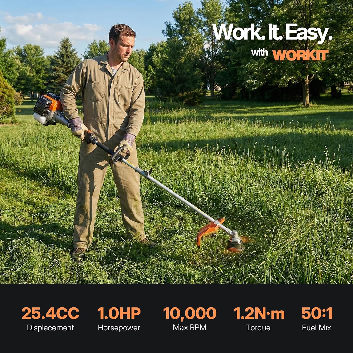 25.4CC 3-in-1 Gas Weed Wacker, 2-Cycle Professional Trimmer & Edger, Heavy Duty Brush Cutter with 40T/3T Blades