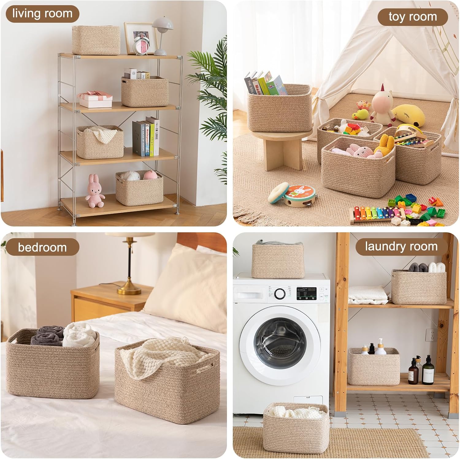 Storage Baskets for Organizing, Woven Decorative Baskets for Shelves - Books, Towels, and Clothes, Cotton Rope Toy