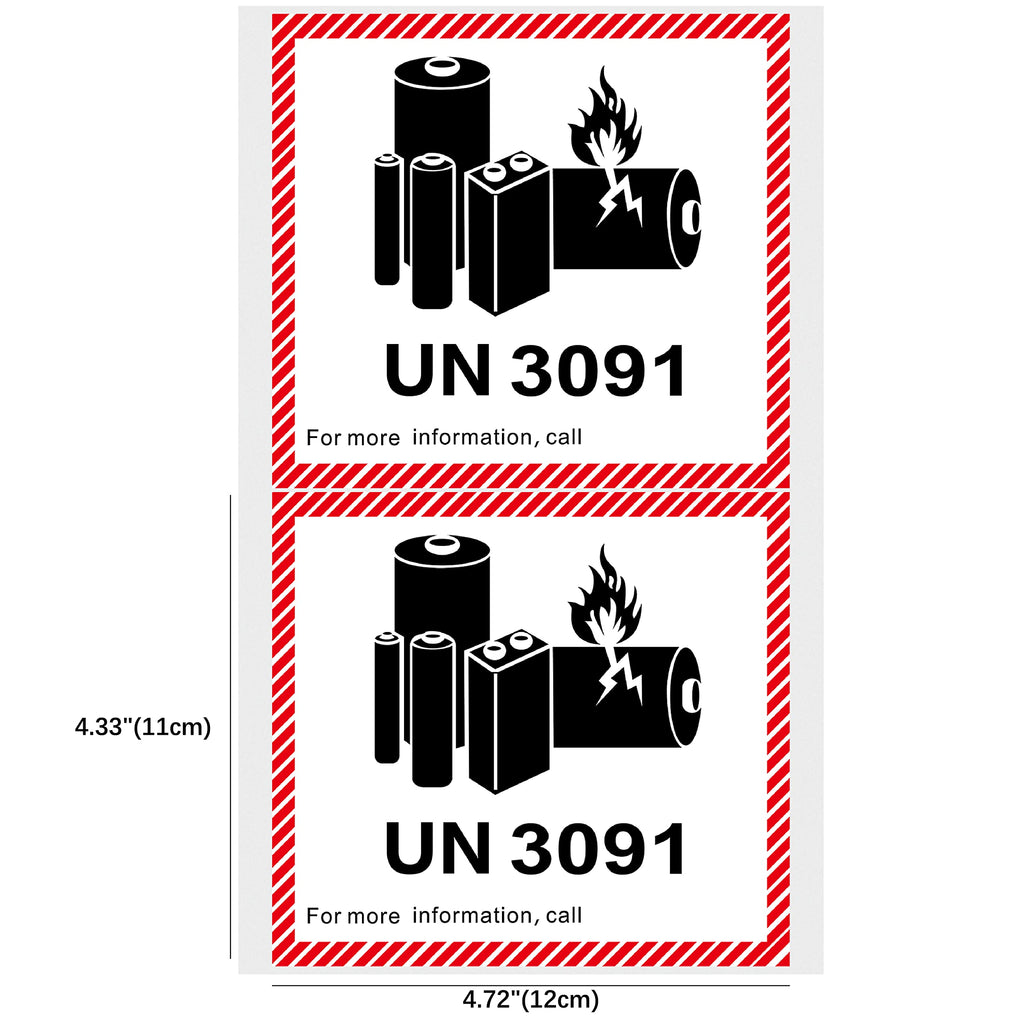 50PCS 4.7" x 4.3" Lithium Ion Battery Transport Caution Warning Labels for Shipping (UN3091)