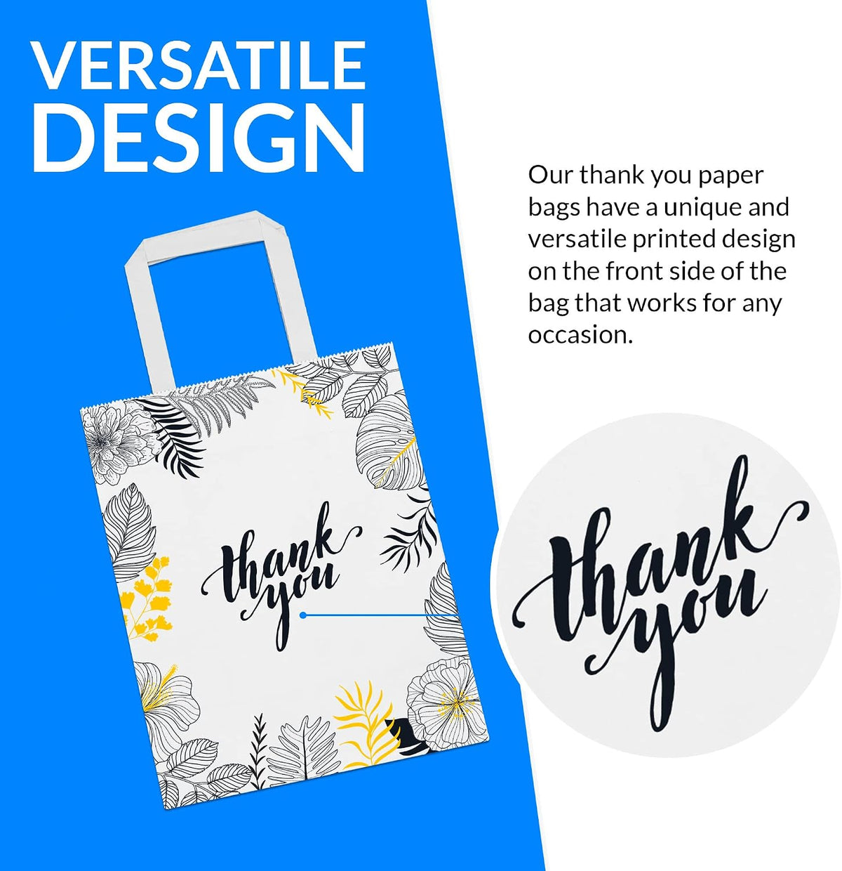 Thank You Paper Bags with Handles (110 Bulk) White