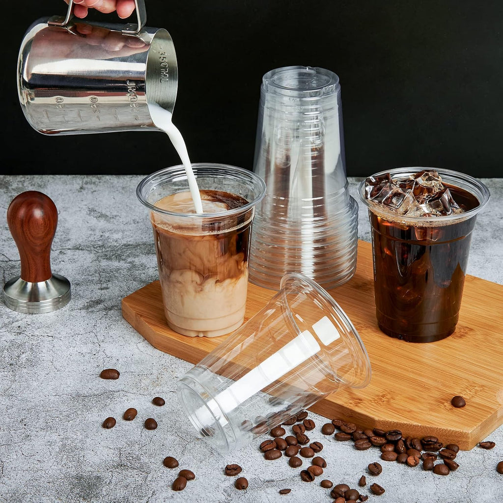 100 Sets 12 oz Clear Plastic Cups With Dome Lids