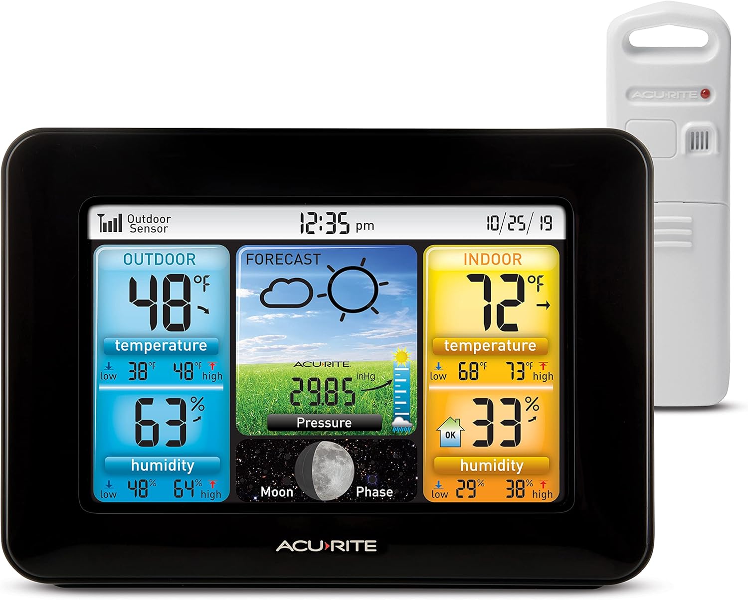 Wireless Home Weather Station with Color Display, Indoor Outdoor Thermometer and Temperature Sensor (02077M)