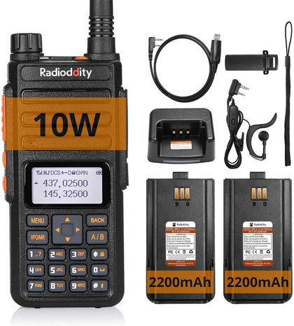 GA-510 10W Ham Radio Handheld, Dual Band Two Way Radio | Long Range, Tri-Power, with Two 2200mAh Batteries &