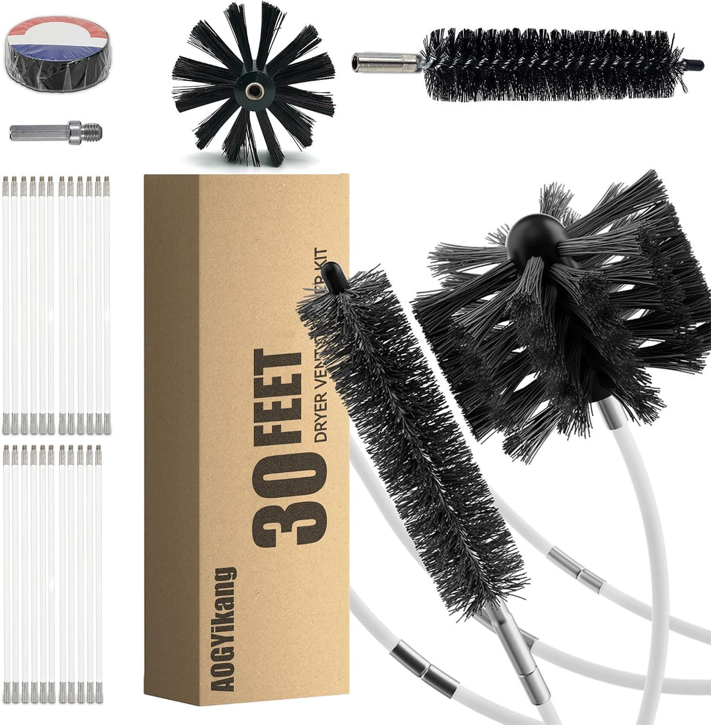 30 Feet Dryer Vent Cleaning Brush Kit, Multi-Scene Durability Chimney Brush with Flexible Nylon Rod, Multi-Purpose