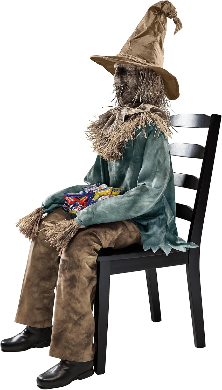 4 Ft 6 In Scary Sitting Scarecrow Animatronic, Multicolor