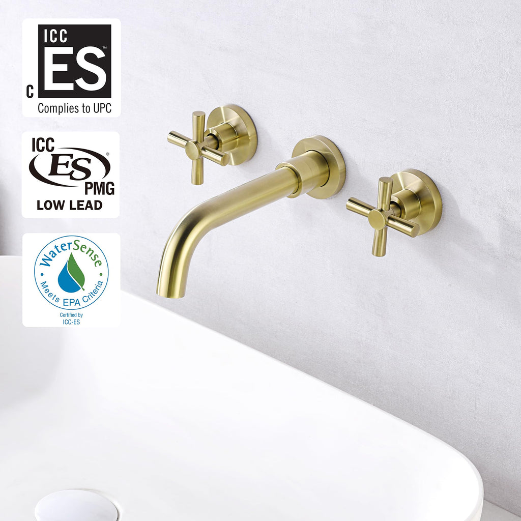 Brushed Gold Wall Mount Bathroom Faucet