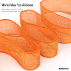 Orange Burlap Wired Ribbon for Gift Wrapping, 1-1/2 in Wired Edge