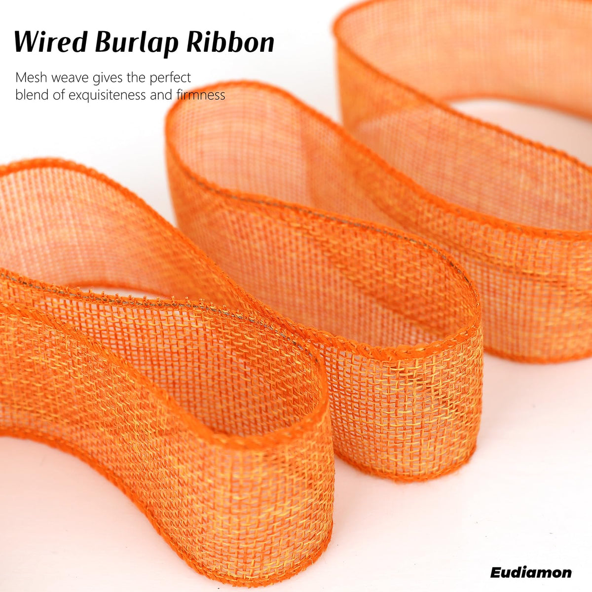 Orange Burlap Wired Ribbon for Gift Wrapping, 1-1/2 in Wired Edge