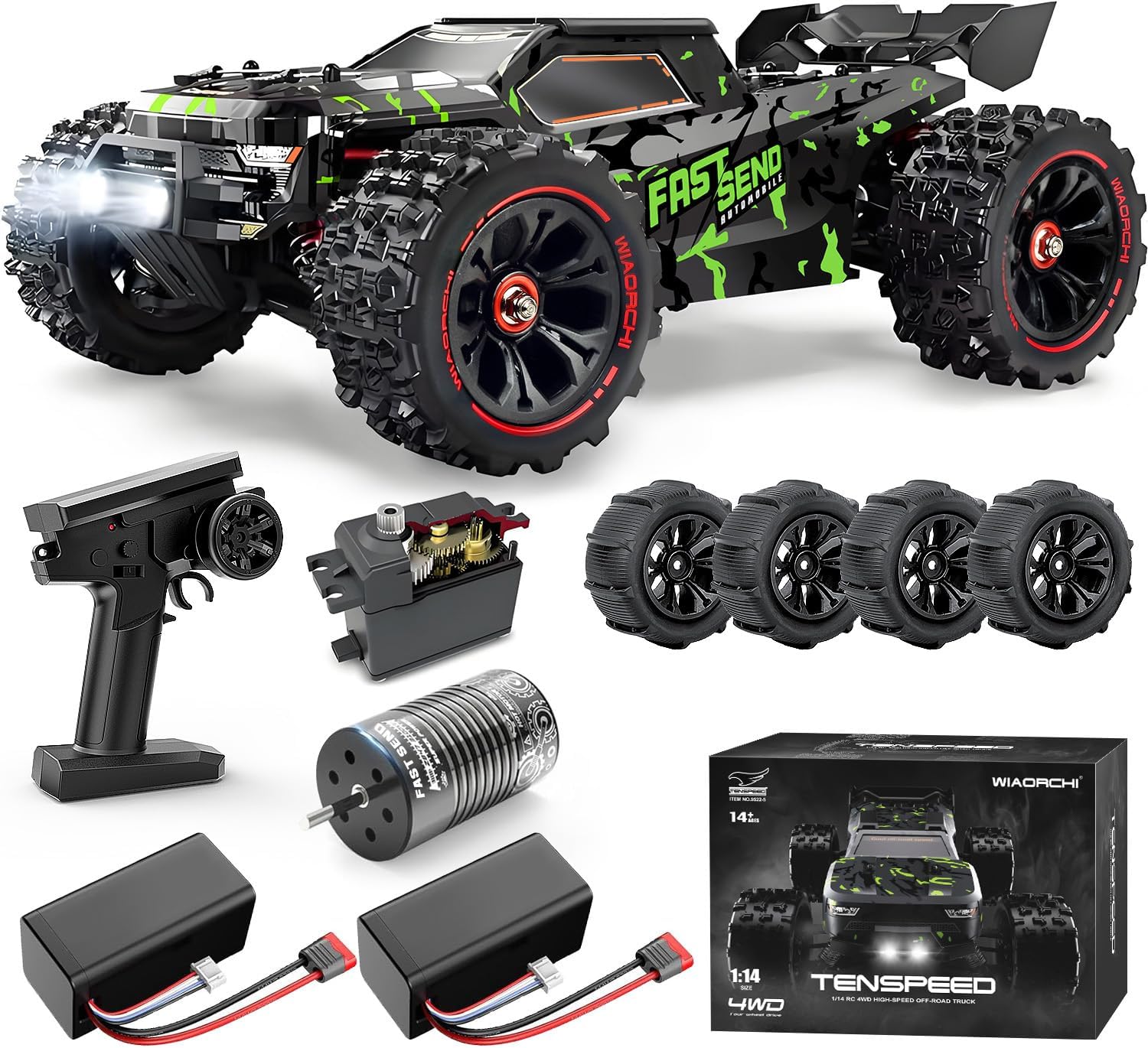 1/14 Brushless RC Cars for Adults Fast 50+ mph, RC Trucks 4x4 Offroad Waterproof, Electric Powered High Speed Remote