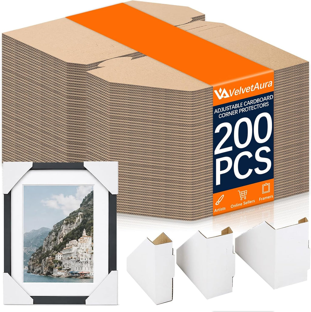 200 Pack Adjustable Cardboard Corner Protectors, Fits 1", 1.5" & 2.1" Frames, Packaging Edge Protectors for Shipping
