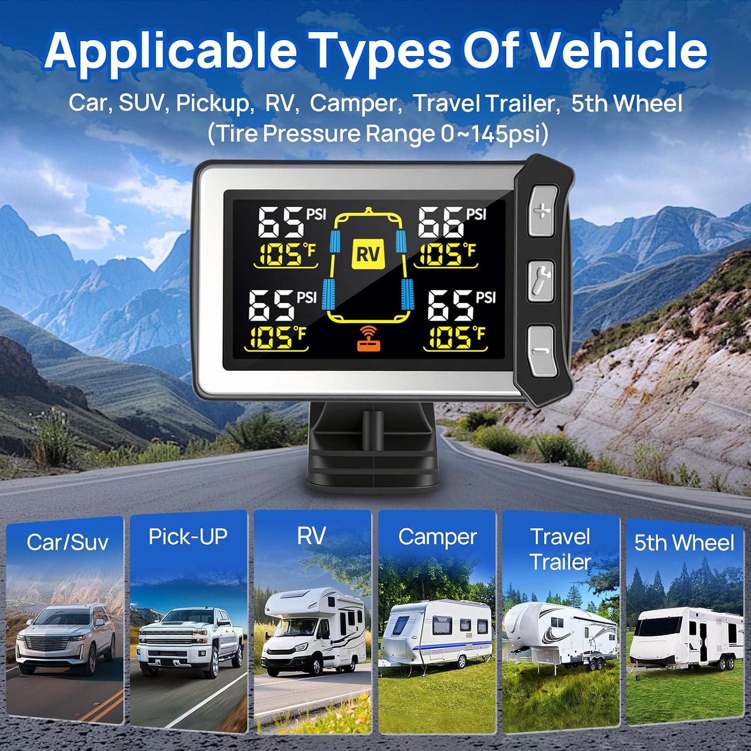 RV Tire Pressure Monitoring System, TPMS Sensors Set of 8 | Color LCD Display, Ideal for Travel Trailer/5th