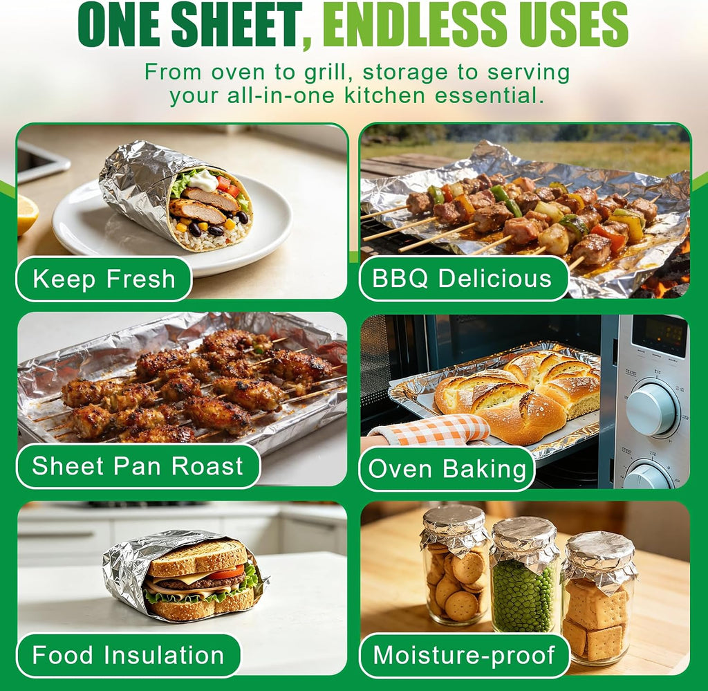 200 Pre-Cut Aluminum Foil Sheets, 9" x 10.75" Pop-Up Foil Sheets for Food, Easy Dispense Packaging, Premium Aluminum