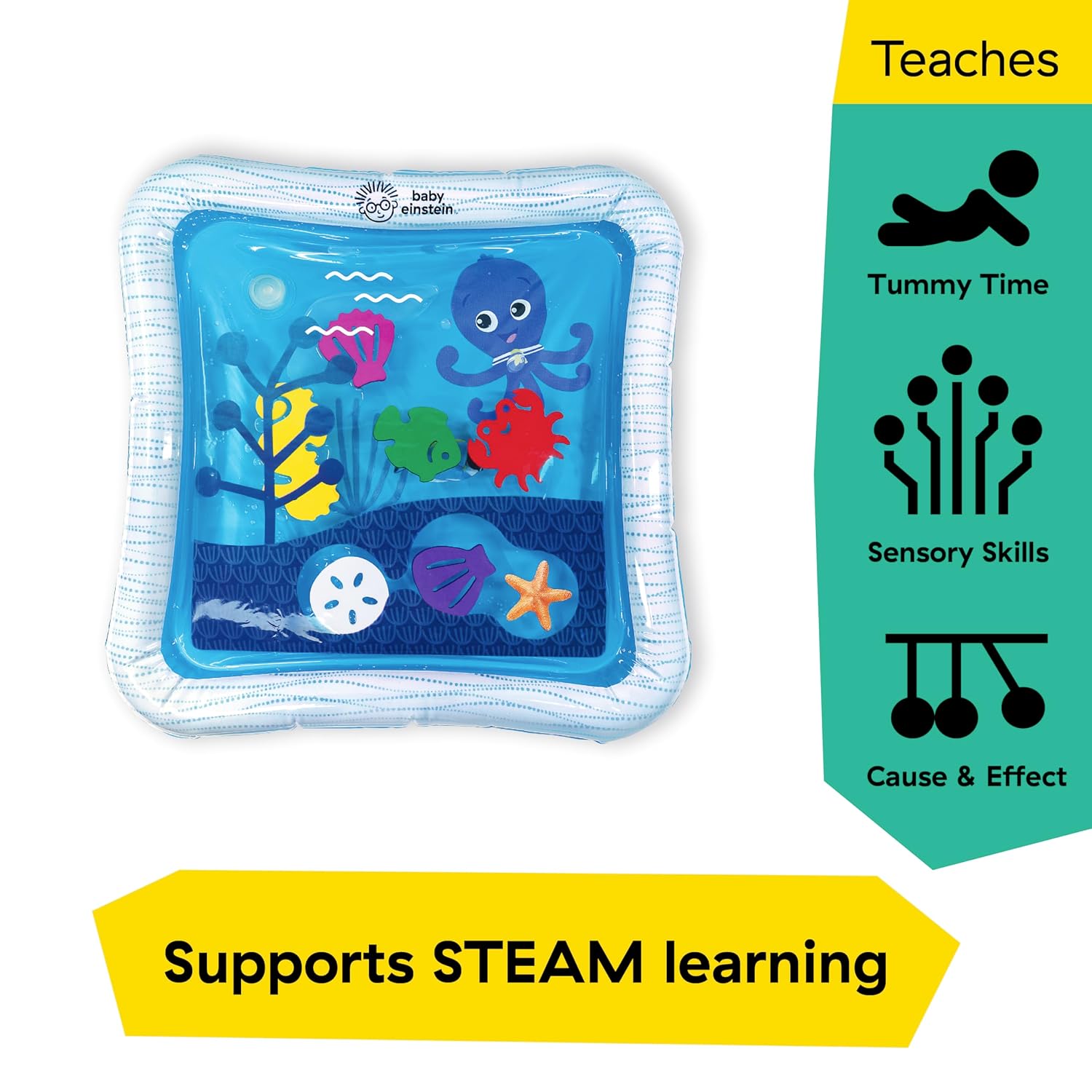 Octopus Water Play Mat - Safety Fill Line, Tummy Time Activity & Sensory Toy for Babies Newborn and up, Blue