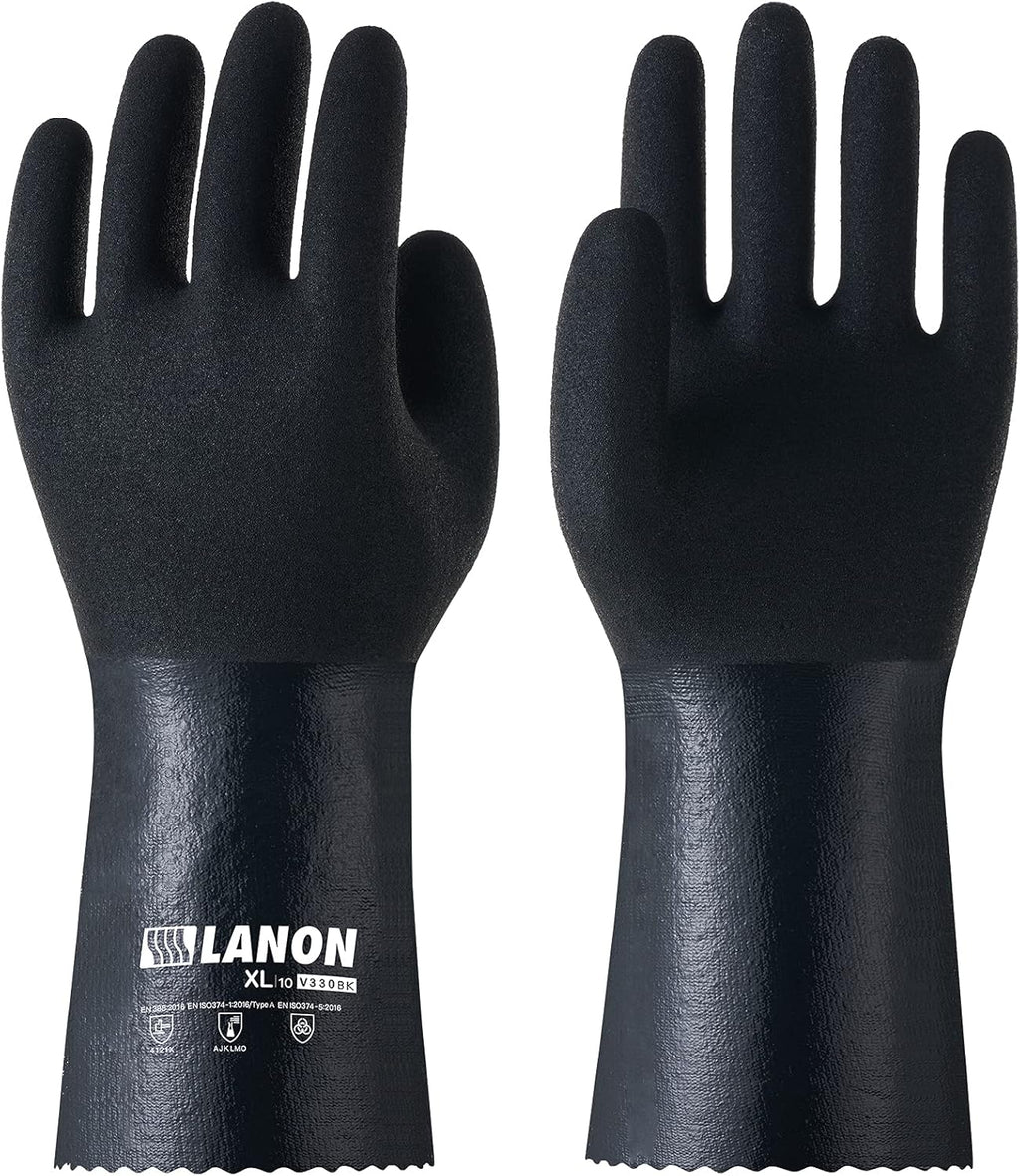 LANON Nitrile Chemical Resistant Gloves, Reusable Heavy-Duty Rubber Gloves with MicroFoam Textured Palm, Acid, Alkali