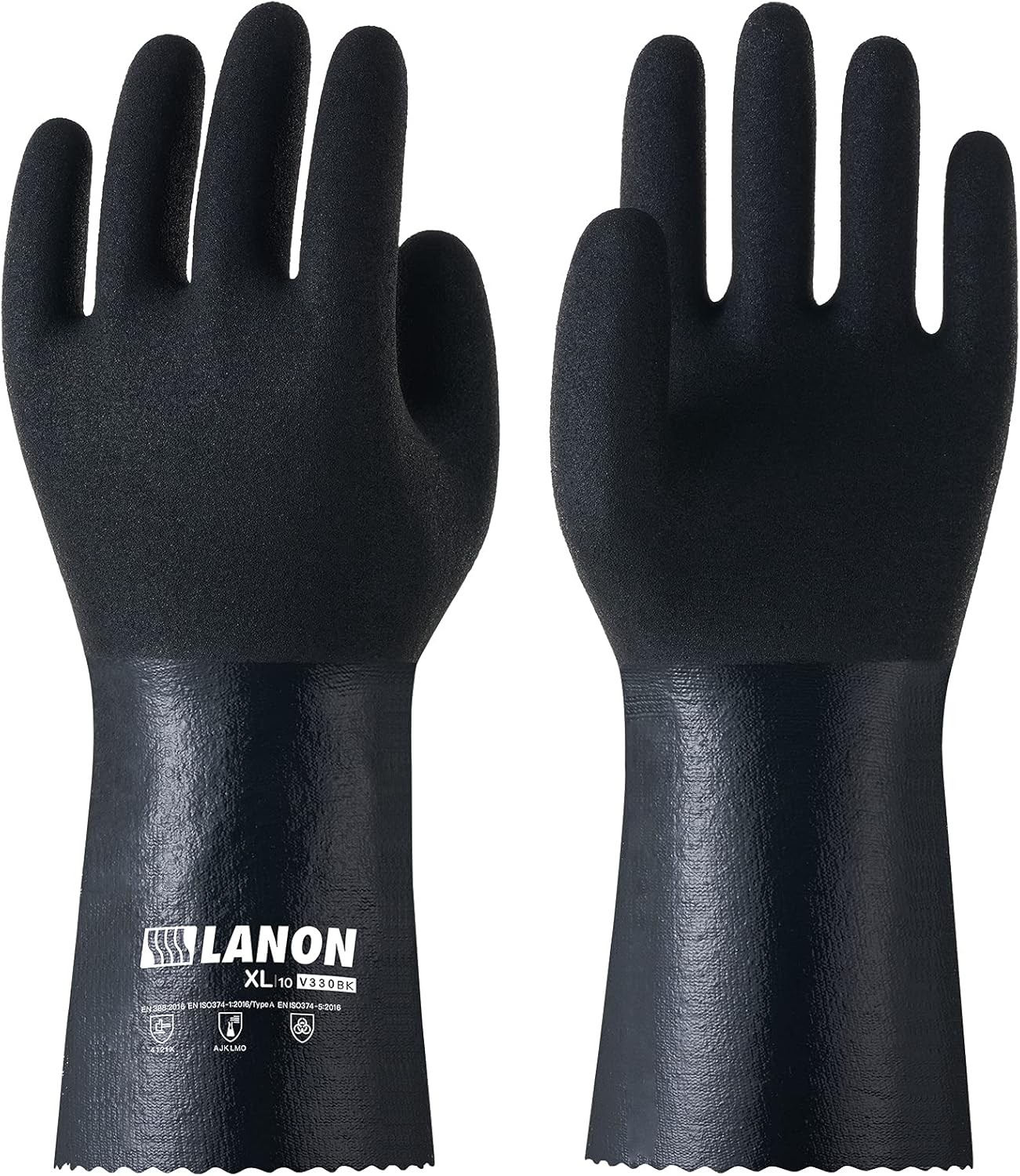 LANON Nitrile Chemical Resistant Gloves, Reusable Heavy-Duty Rubber Gloves with MicroFoam Textured Palm, Acid, Alkali