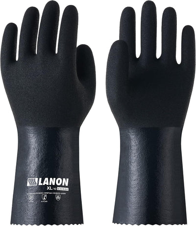 LANON Nitrile Chemical Resistant Gloves, Reusable Heavy-Duty Rubber Gloves with MicroFoam Textured Palm, Acid, Alkali