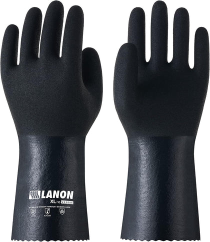 LANON Nitrile Chemical Resistant Gloves, Reusable Heavy-Duty Rubber Gloves with MicroFoam Textured Palm, Acid, Alkali
